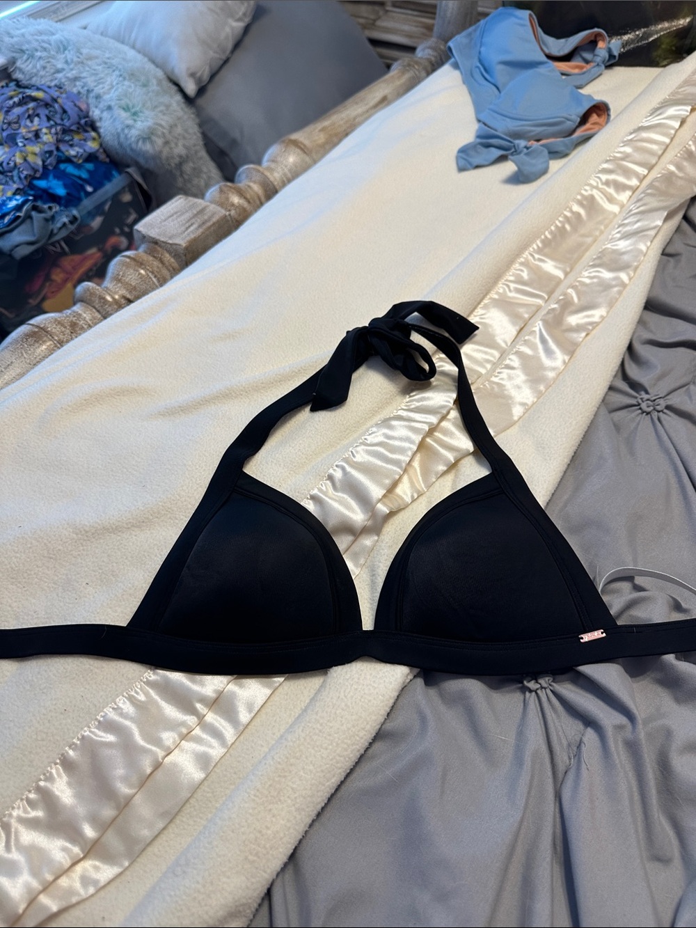 PINK Victoria's Secret Black Halter Bikini Top